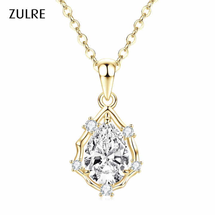 Elegant Gold Plated Pear Round Cubic V-Neck Collarbone Teardrop Pendant Necklace