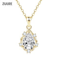 Elegant Gold Plated Pear Round Cubic V-Neck Collarbone Teardrop Pendant Necklace